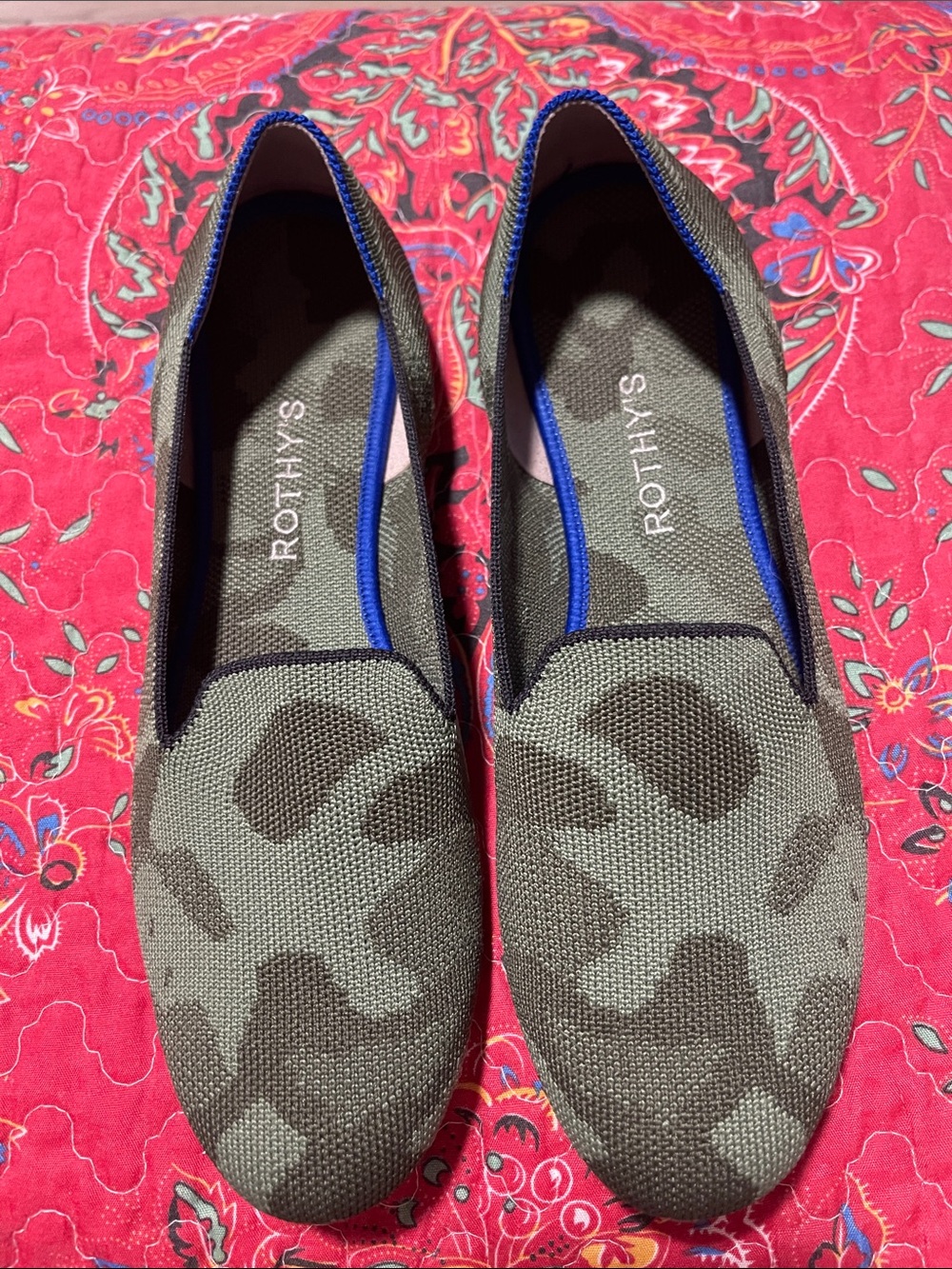 Rothy's Olive and Black Camo Knit Women’s Slip-On Loafers Size 9 1/2